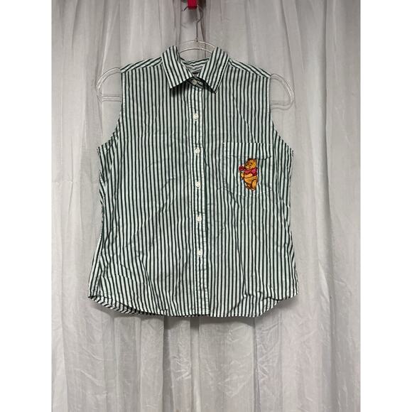 VTG Disney Winnie the Pooh Embroidery Sleeveless Top Striped Collar Size Small - Picture 1 of 7